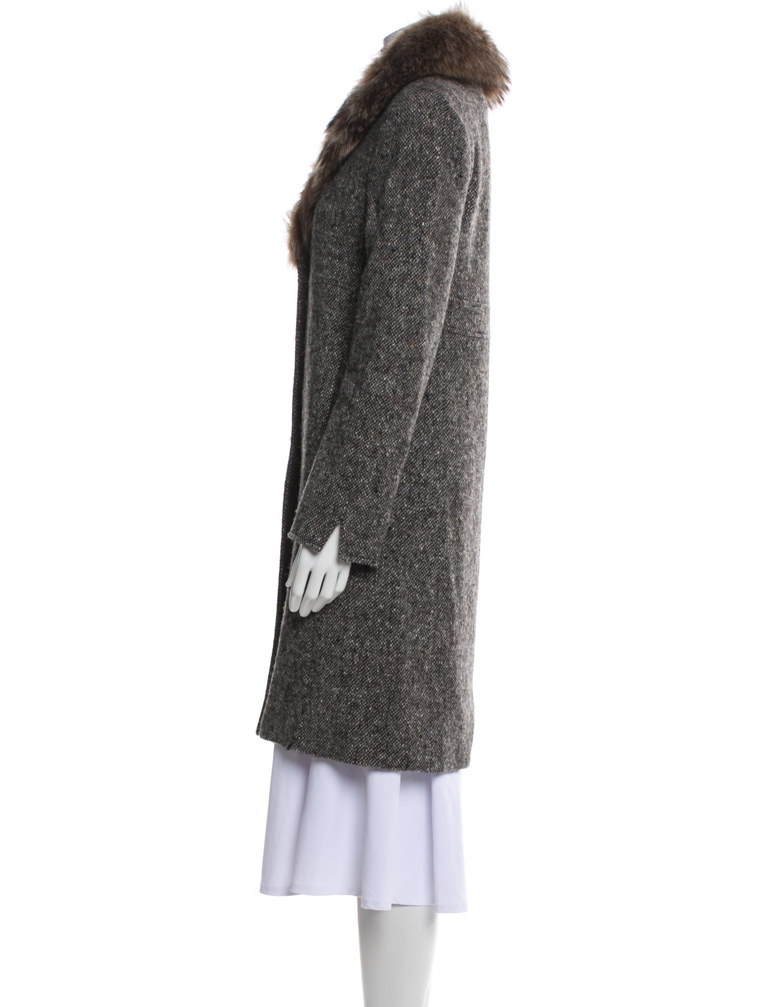 Studio By Searle Wool Tweed Pattern Faux Fur Coat
