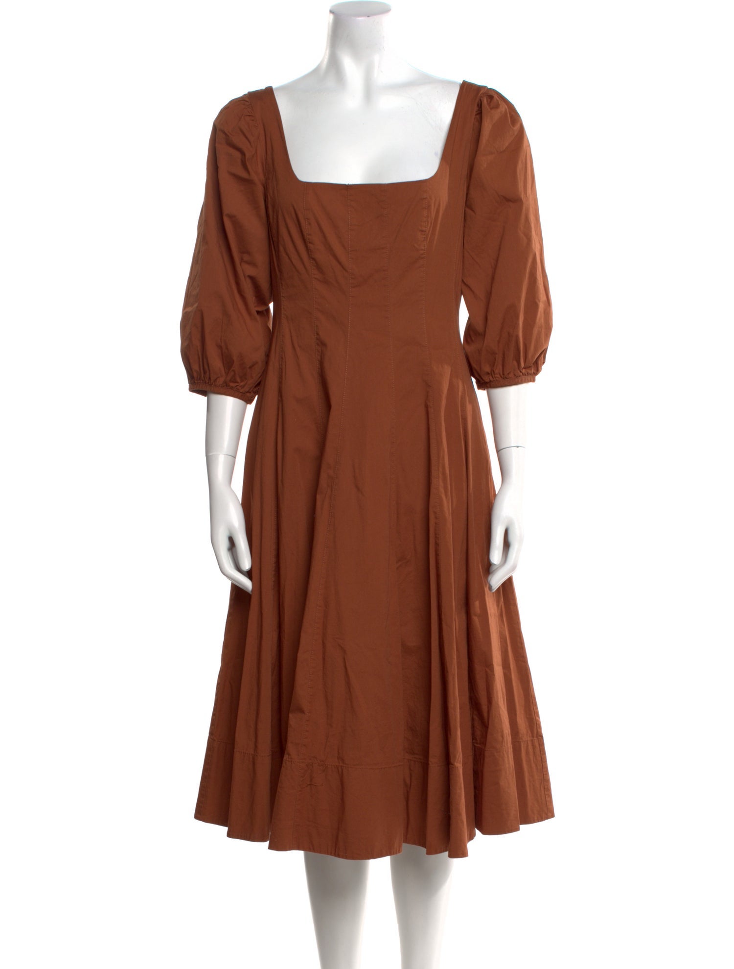 Staud Square Neckline Midi Length Dress - Brown Dresses, Clothing -  WSTFG100126 | The RealReal