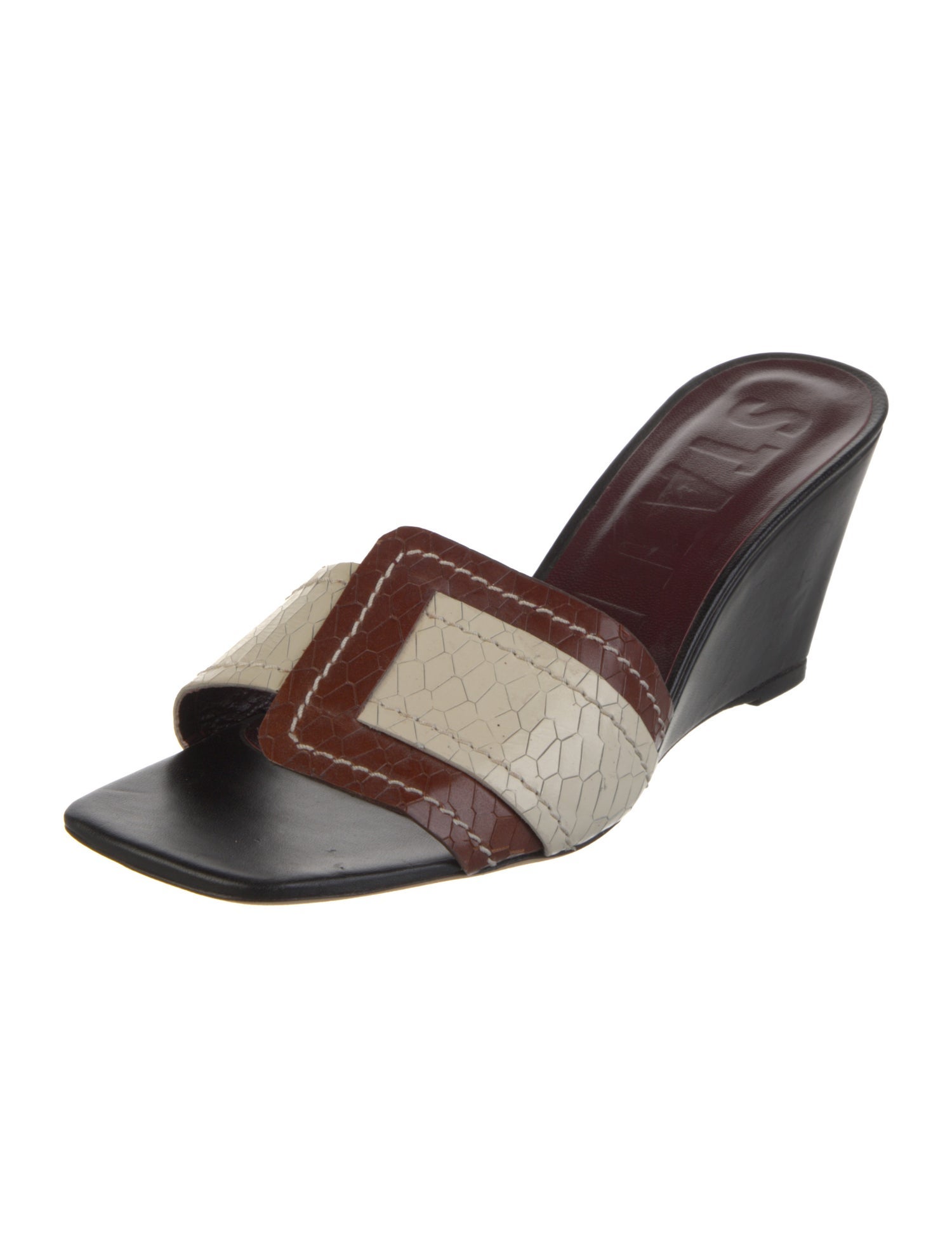 Staud Embossed Leather Slides