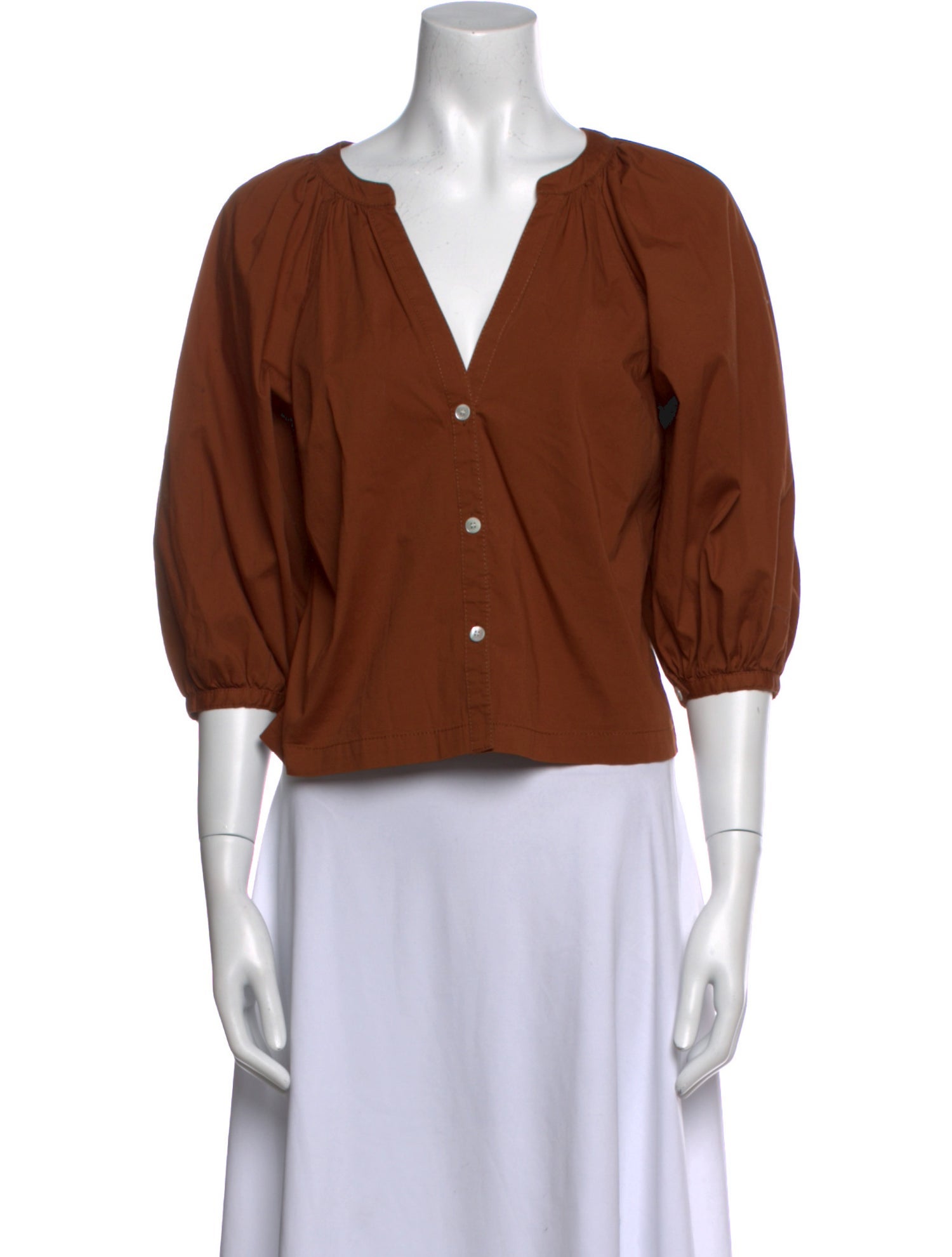 Staud V-Neck Three-Quarter Sleeve Crop Top