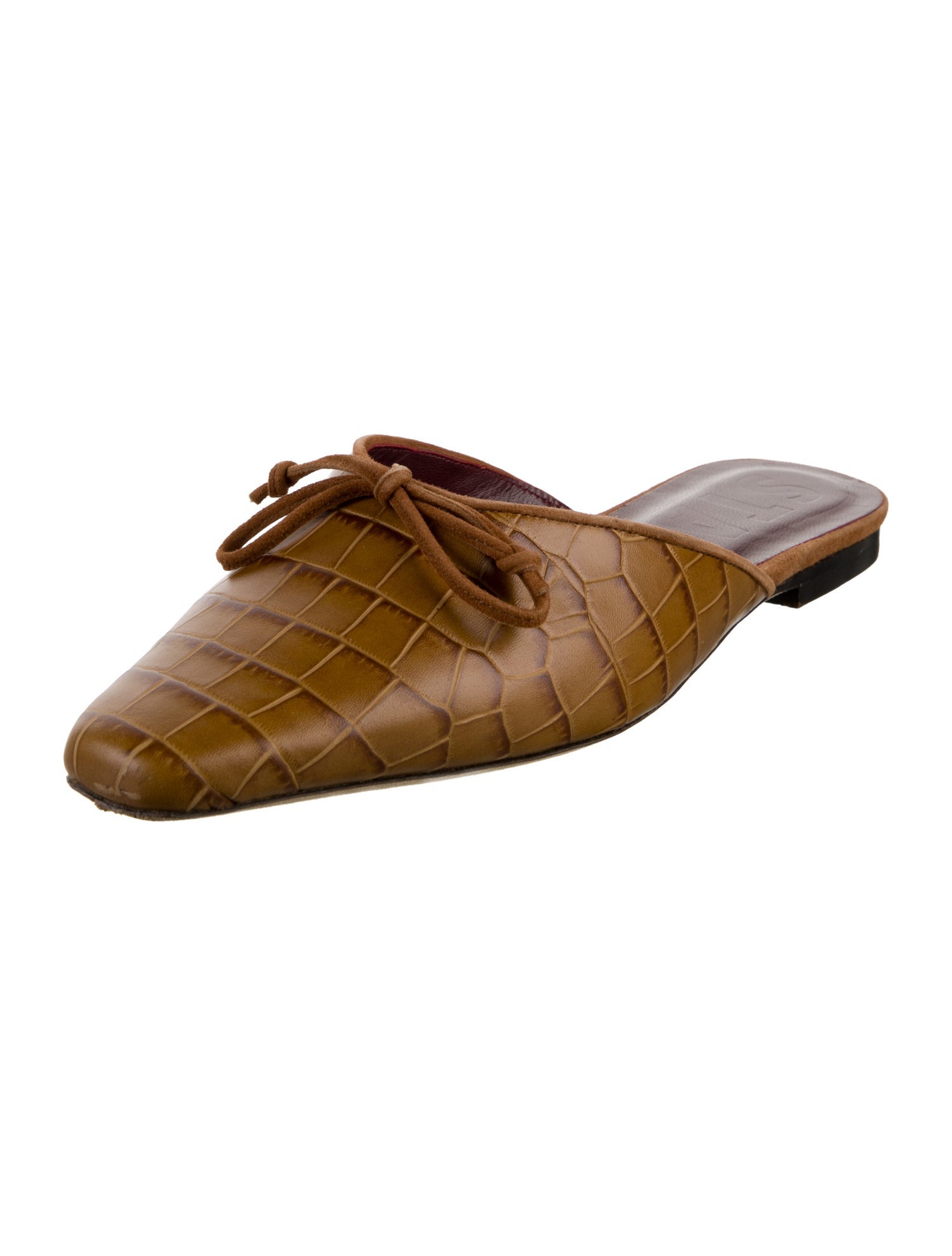 Staud Embossed Leather Bow Accents Mules