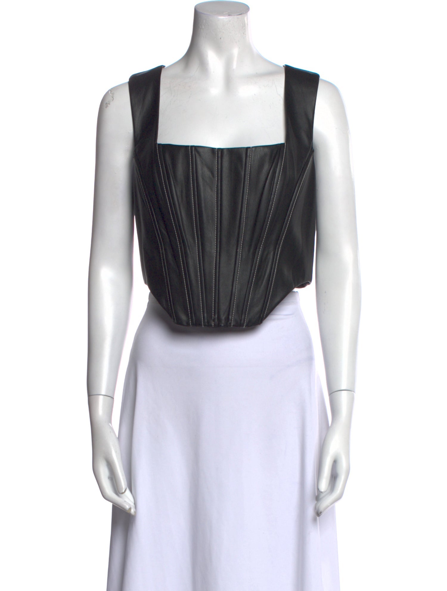 Staud Faux Leather Striped Crop Top