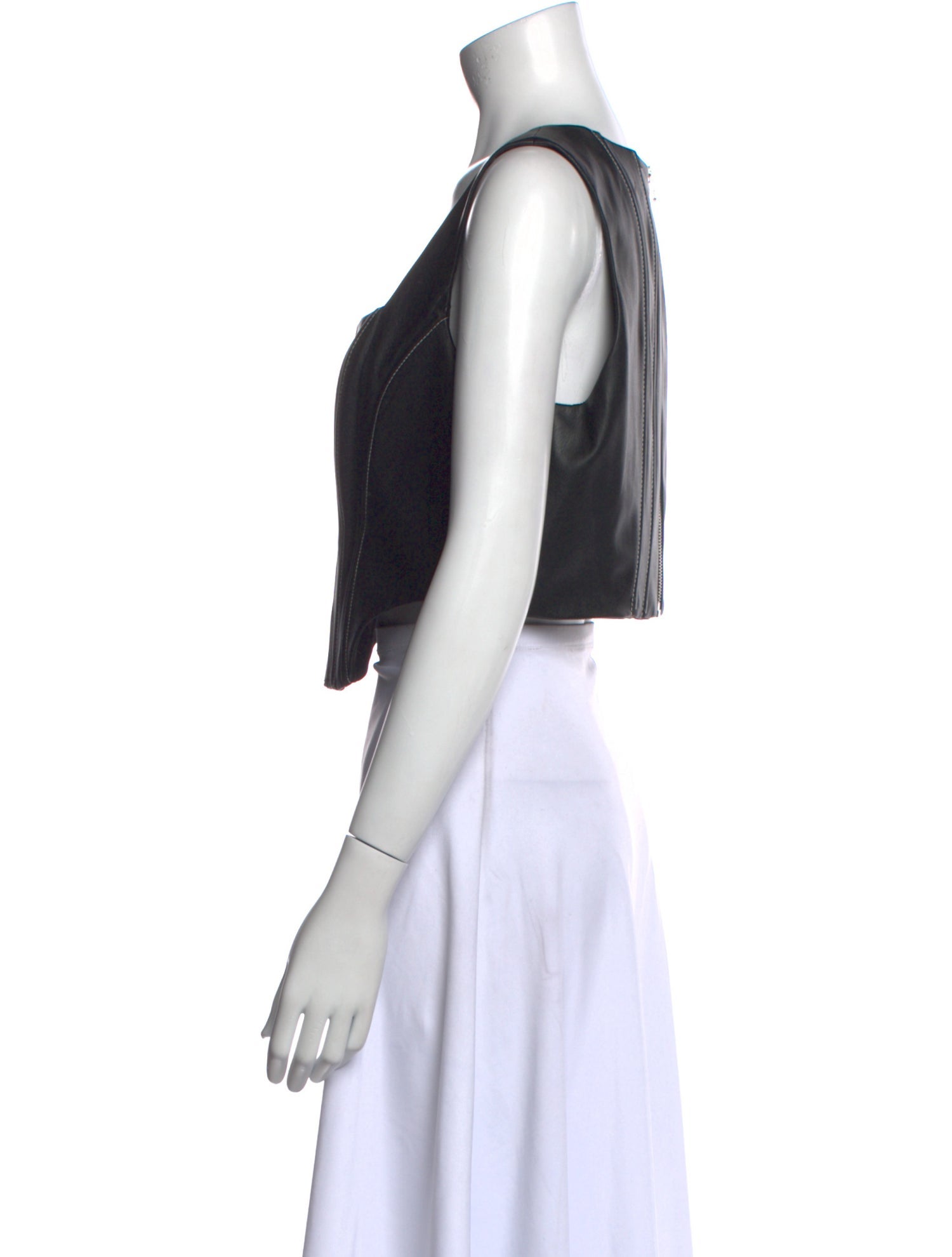 Staud Faux Leather Striped Crop Top