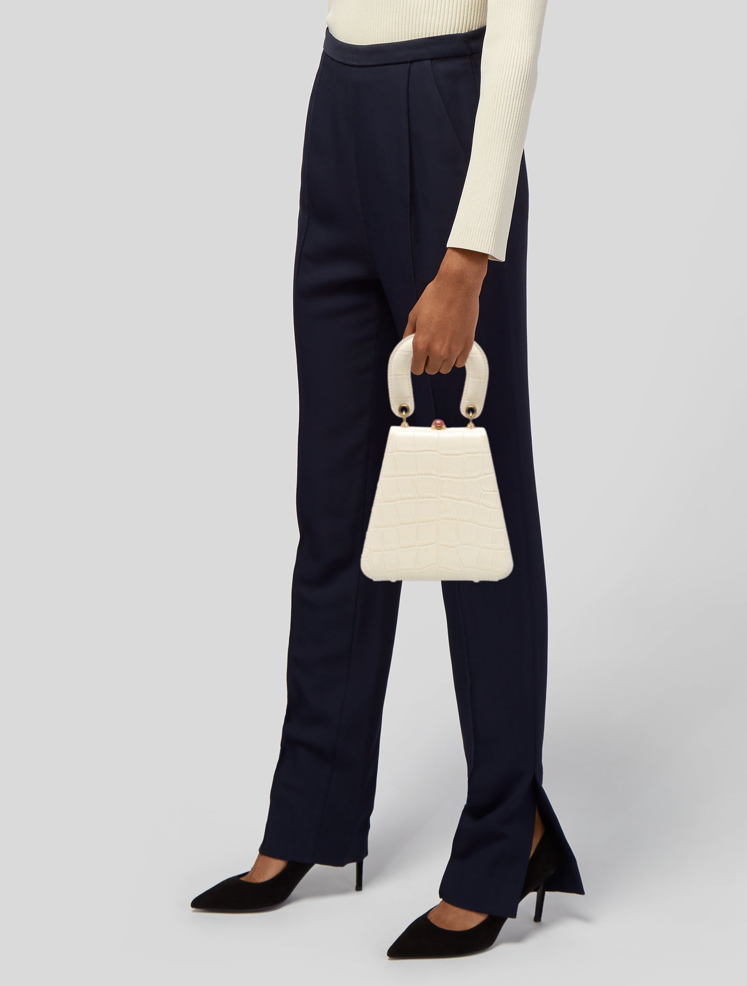 Staud Embossed Leather Top Handle Bag