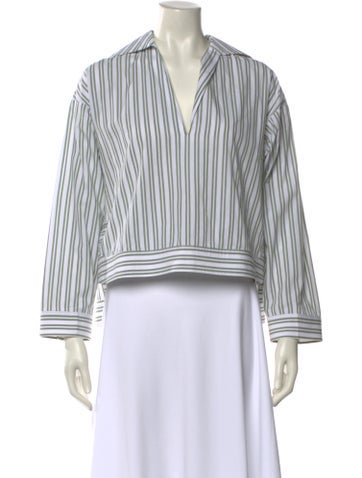 Pre-owned Staud Striped V-neck Crop Top In Green