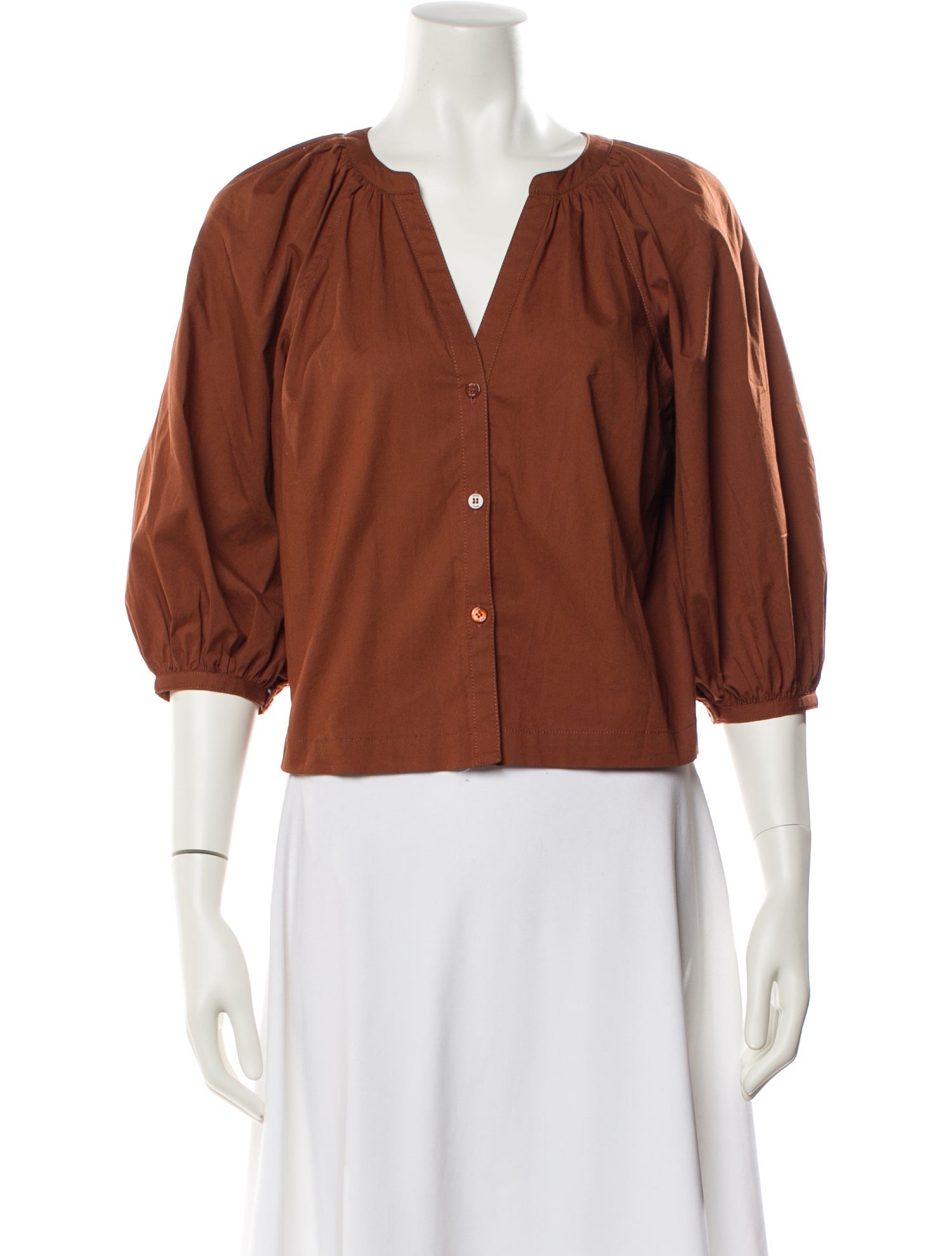 Staud V-Neck Three-Quarter Sleeve Crop Top