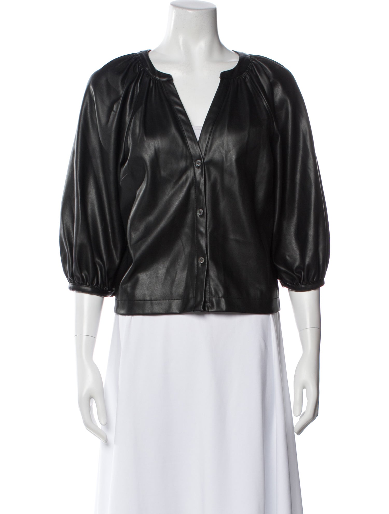 Staud V-Neck Three-Quarter Sleeve Blouse