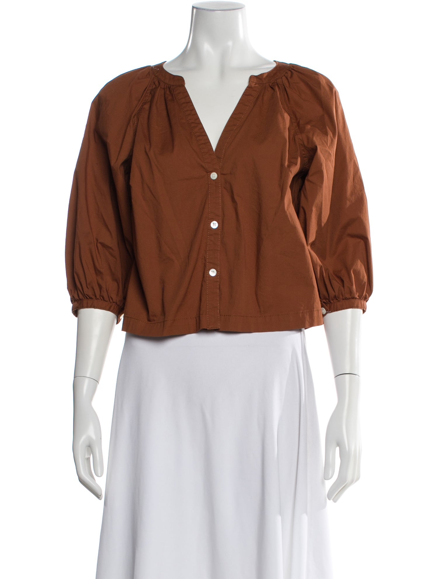 Staud V-Neck Three-Quarter Sleeve Blouse