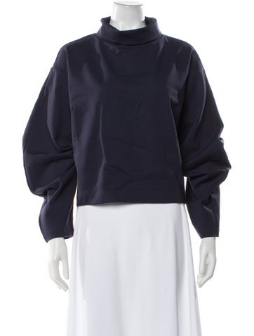 Pre-owned Staud Mock Neck Long Sleeve Crop Top In Blue