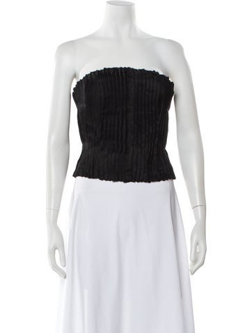 Pre-owned Staud Linen Strapless Crop Top W/ Tags In Black