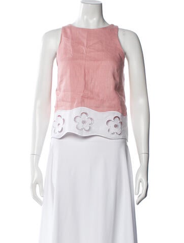 Pre-owned Staud Linen Crew Neck Top In Pink