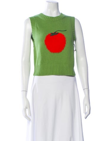 Pre-owned Staud Graphic Print Crew Neck Sweater W/ Tags In Green