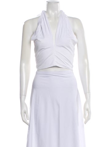 Pre-owned Staud Halterneck Sleeveless Crop Top In White
