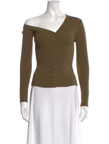 Pre-owned Staud Nylon V-neck Sweater In Green