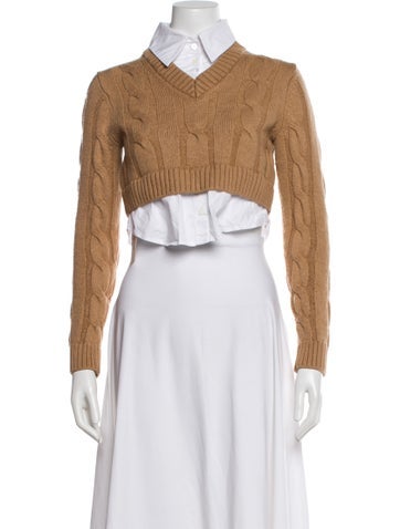 Pre-owned Staud Wool V-neck Crop Top In Neutral