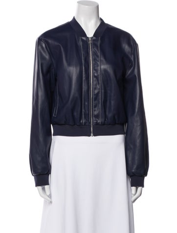 Pre-owned Staud Faux Leather Bomber Jacket In Blue