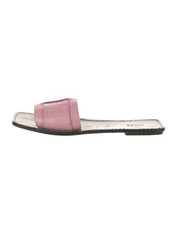 Pre-owned Staud Embossed Leather Slides In Pink