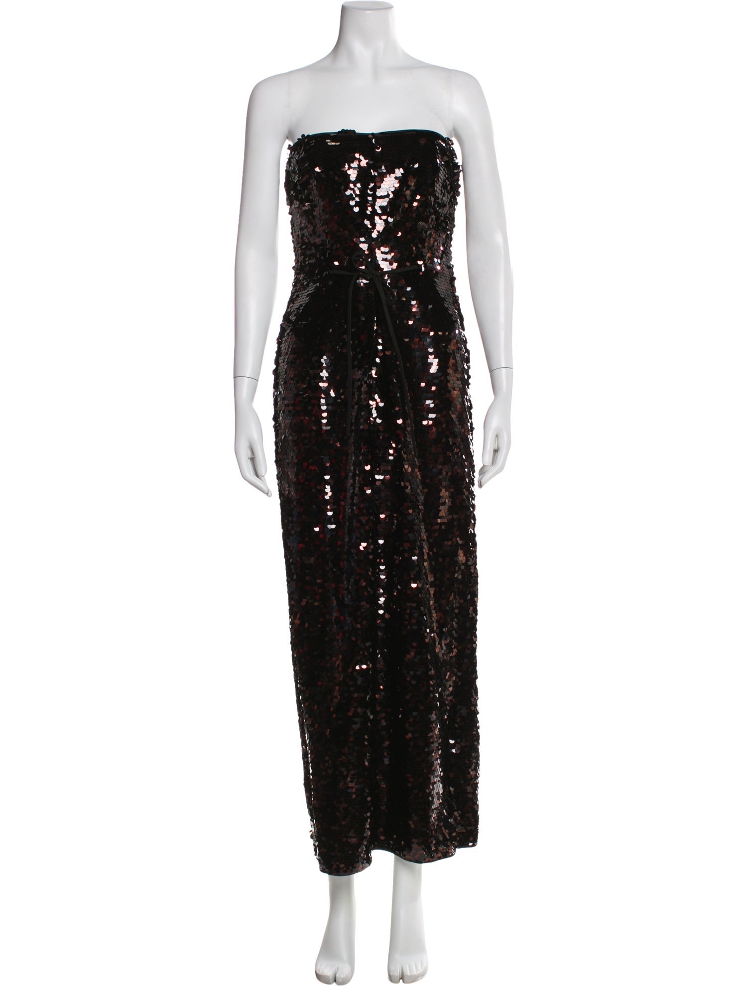 chinese dress ladies Staud Cece Espresso Black Strapless Sequin Midi Dress