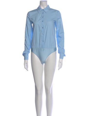 Pre-owned Staud Long Sleeve Bodysuit In Blue