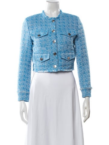 Pre-owned Staud Tweed Pattern Denim Jacket In Blue