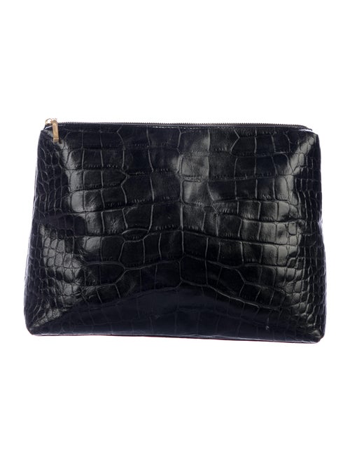 Staud Embossed Leather Clutch Black