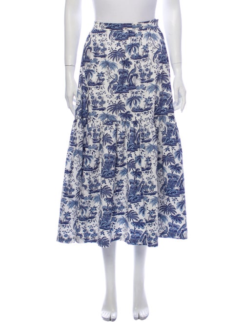 Staud Printed Midi Length Skirt Blue