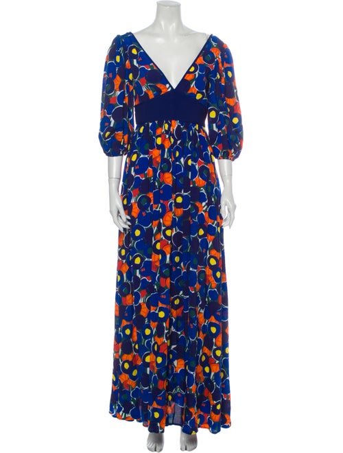Staud Floral Print Long Dress Blue