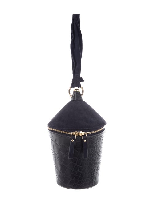 Staud Embossed Leather Top Handle Bag Blue