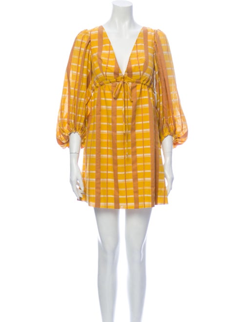Staud Plaid Print Mini Dress Yellow