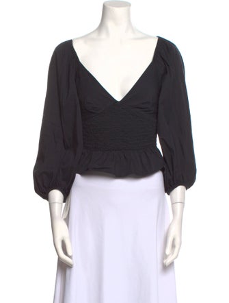 Staud Plunge Neckline Three-Quarter Sleeve Crop Top