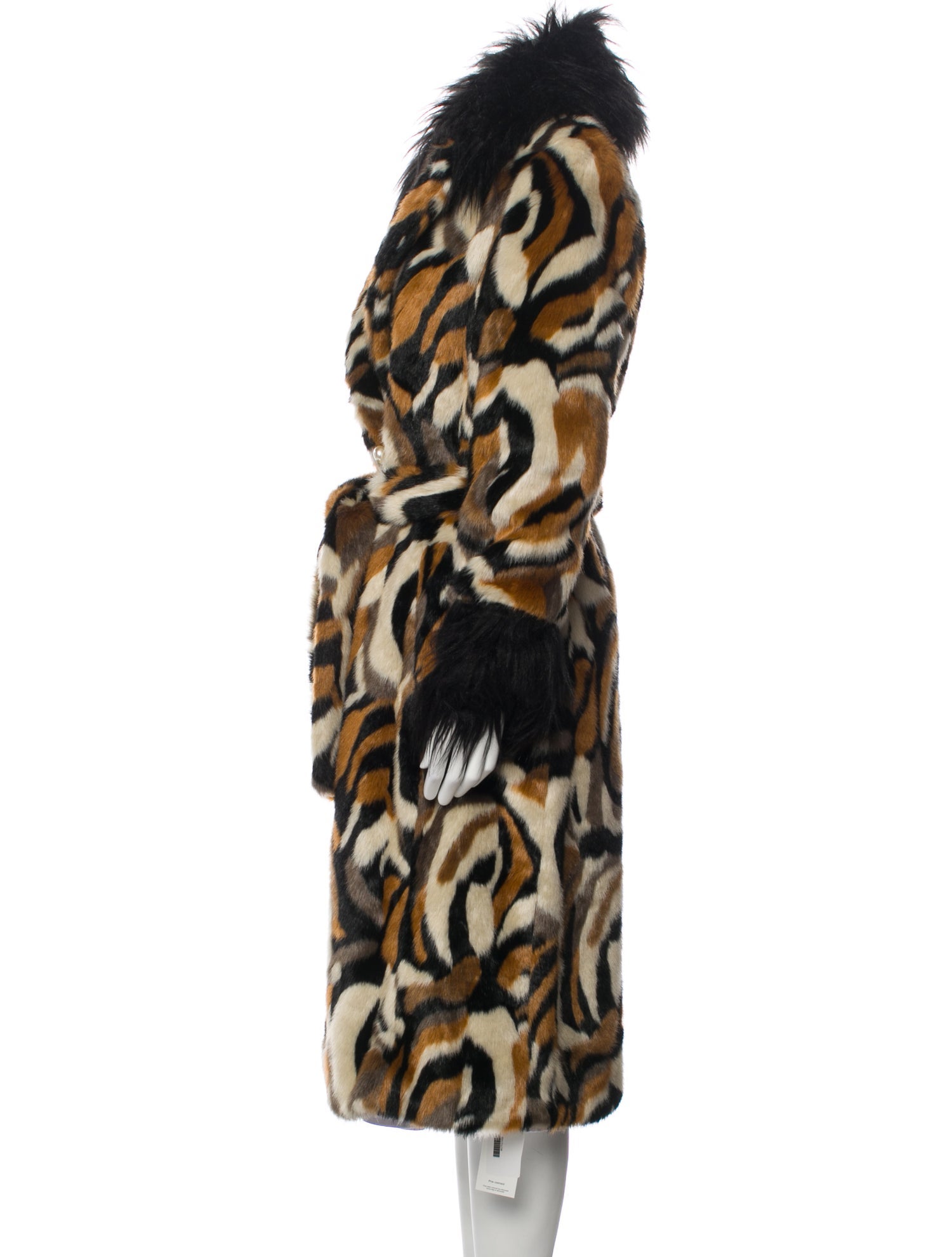 Feather Yarn Animal Jacquard Coat with Faux Fur Trim