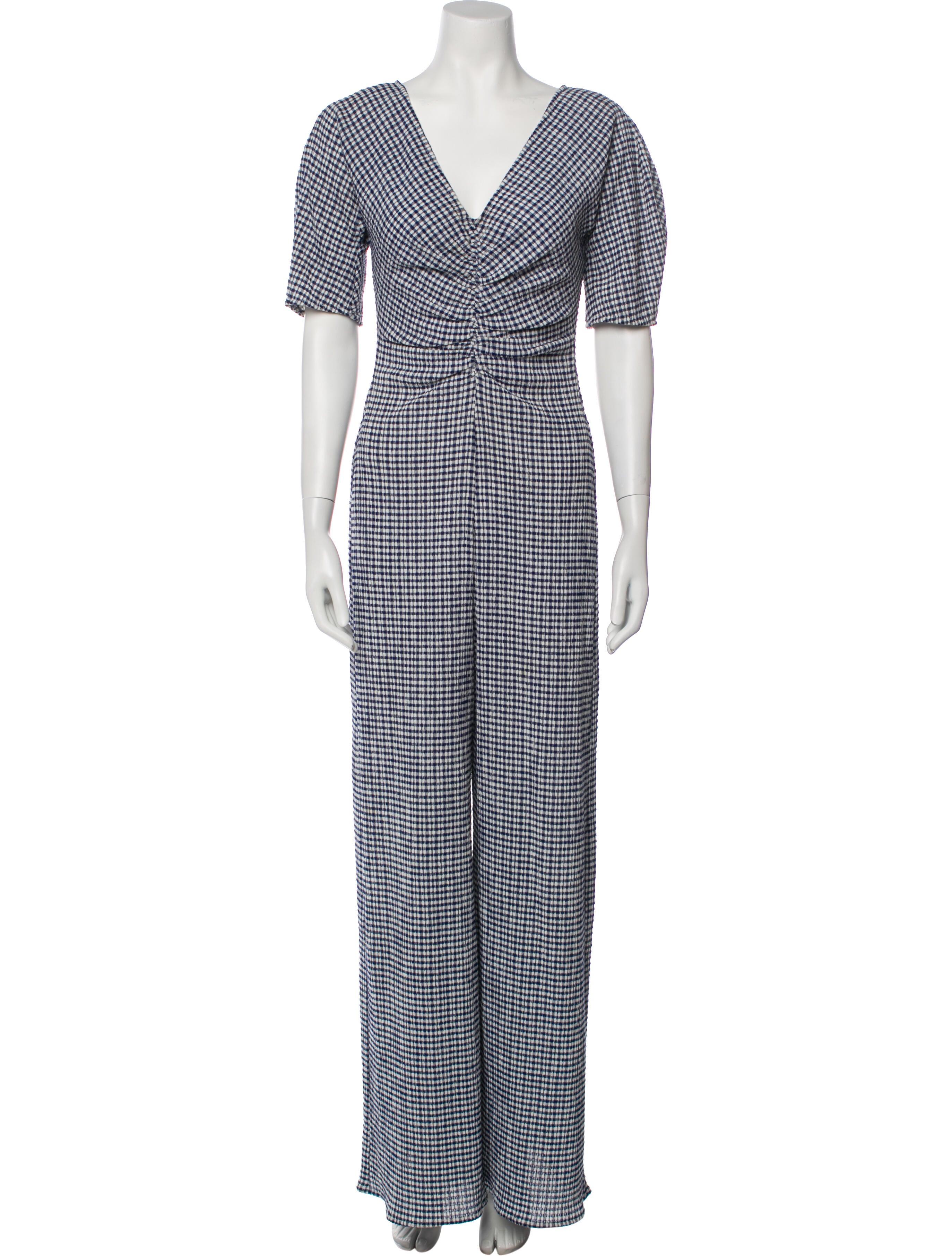 Staud Plaid Print V-Neck Jumpsuit