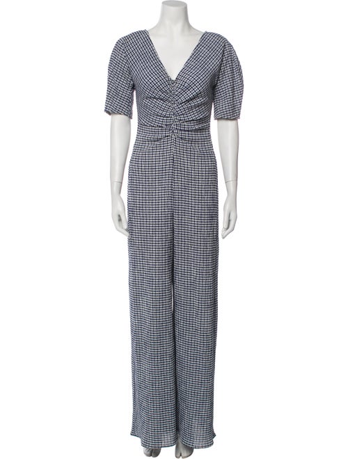 Staud Plaid Print V-Neck Jumpsuit