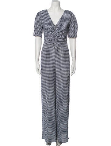 Staud Jumpsuits and Rompers Plaid Print V-Neck Jumpsuit US 4 | S