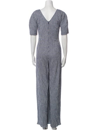 Staud Plaid Print V-Neck Jumpsuit