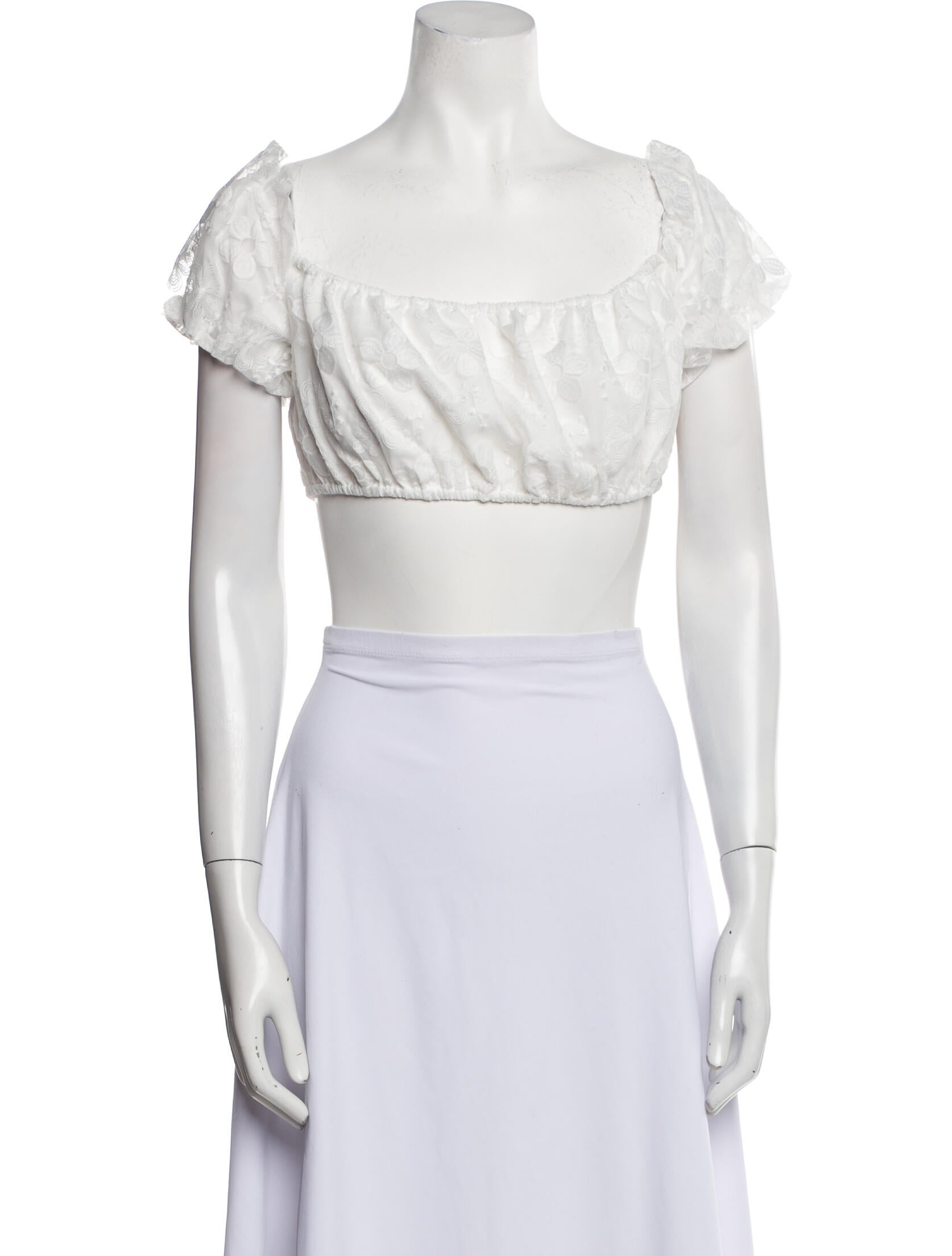 Staud Square Neckline Short Sleeve Crop Top