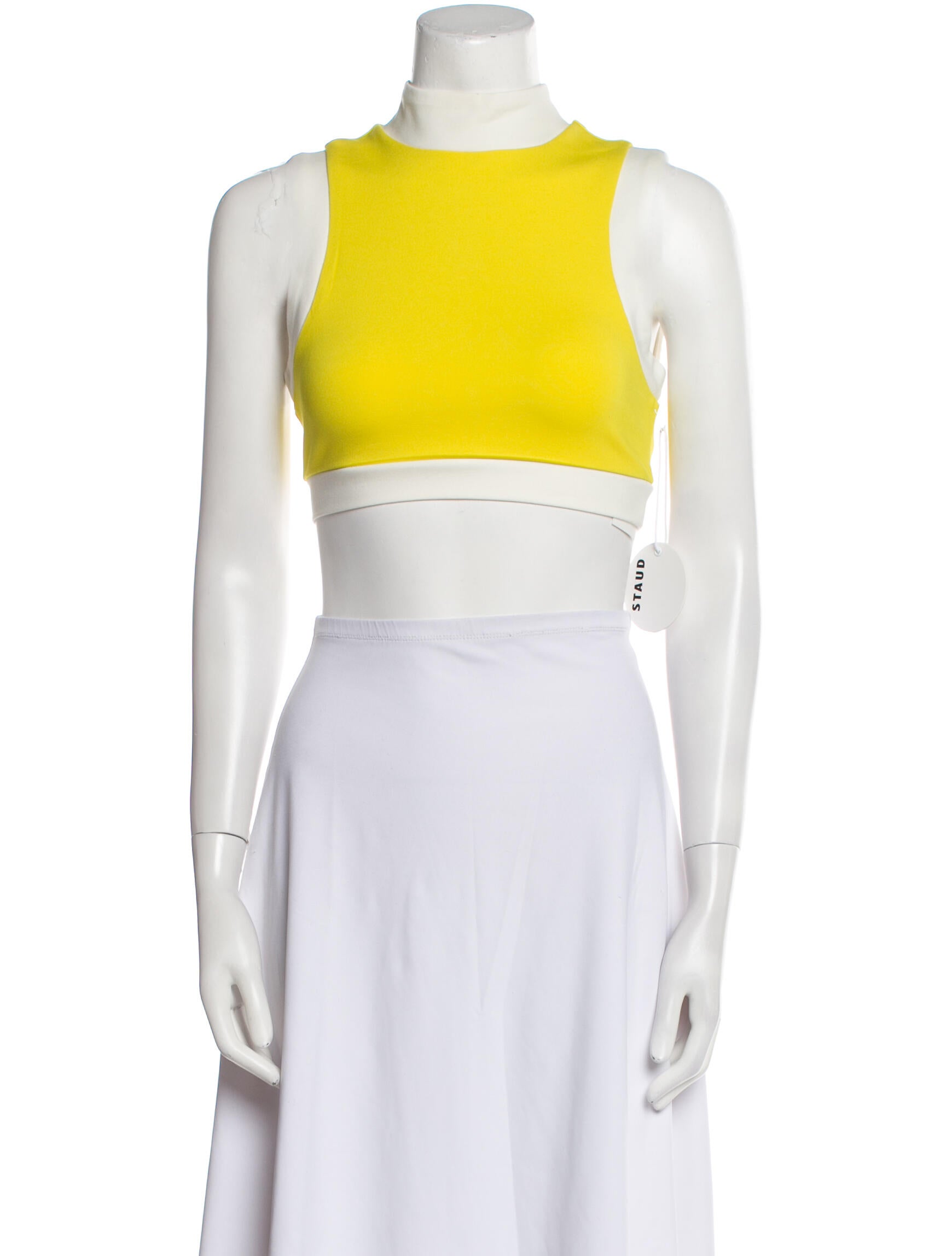 Staud Colorblock Pattern Crew Neck Crop Top