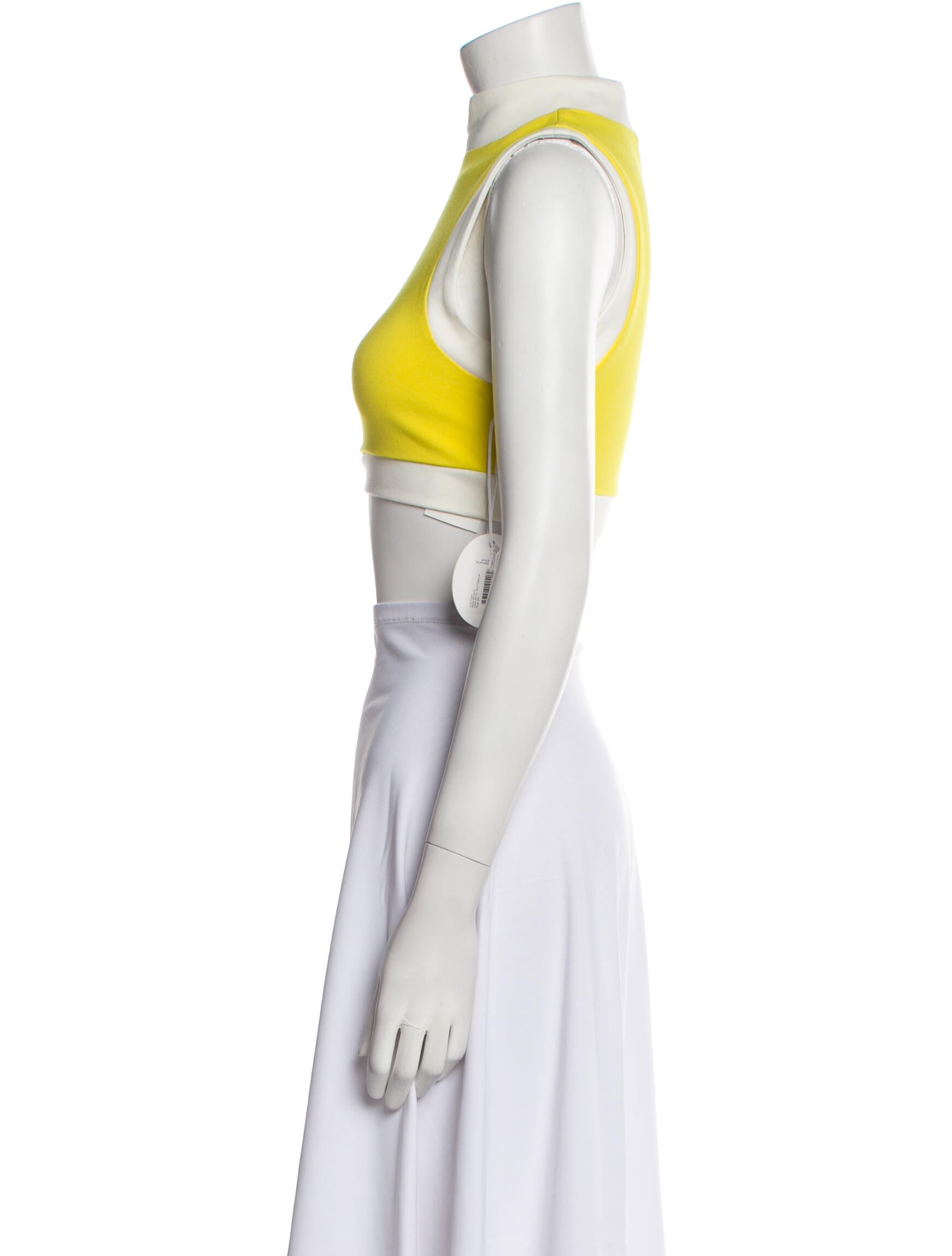 Staud Colorblock Pattern Crew Neck Crop Top