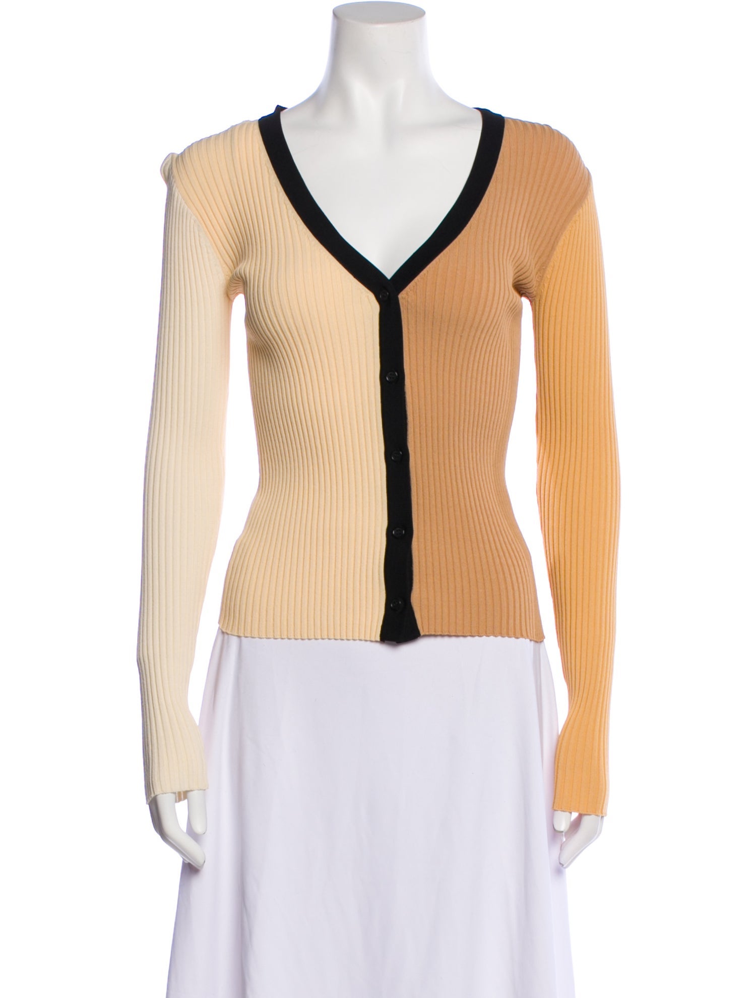 Staud Colorblock Pattern V-Neck Sweater