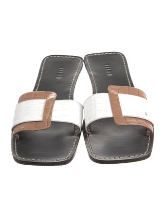 Staud Leather Colorblock Pattern Slides