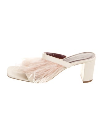 Staud Leather Feather Trim Slides