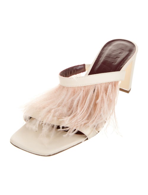 Staud Leather Feather Trim Slides