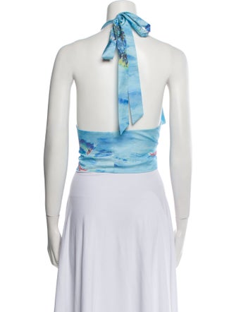 Staud Printed Plunge Neckline Crop Top