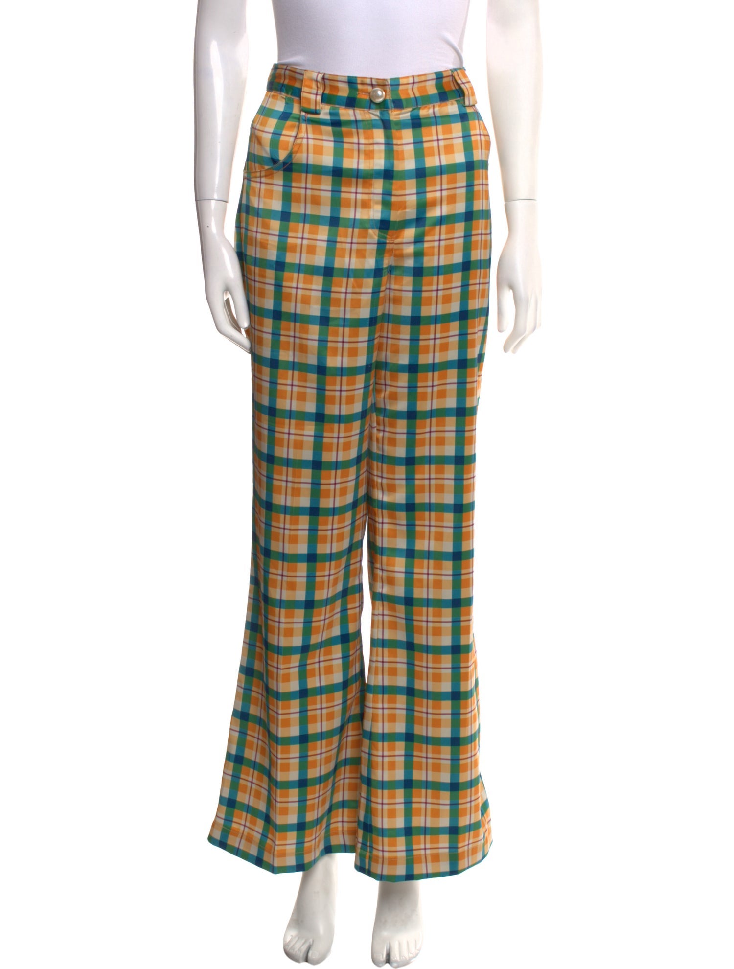 Staud Plaid Print Wide Leg Pants