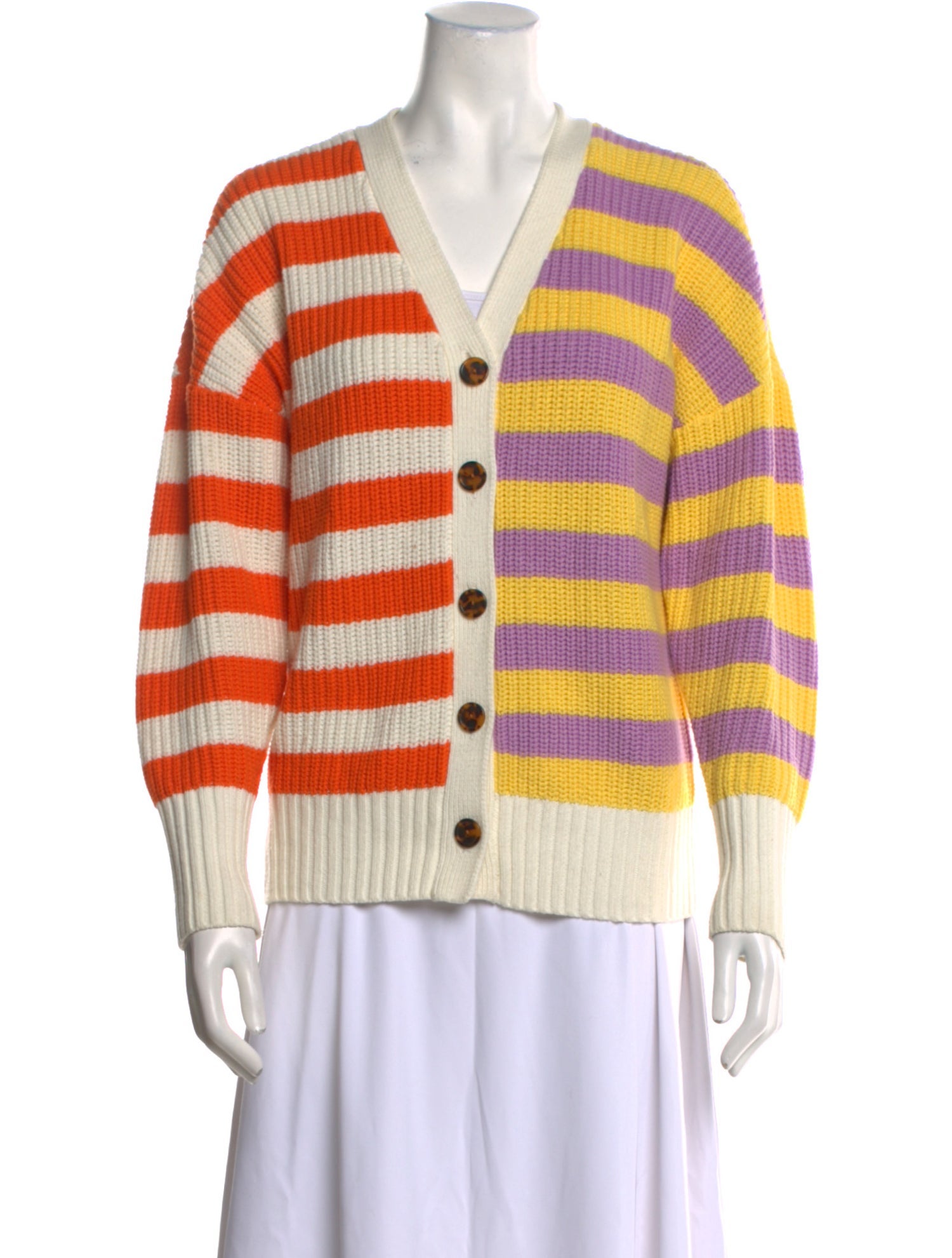 Staud Striped V-Neck Sweater