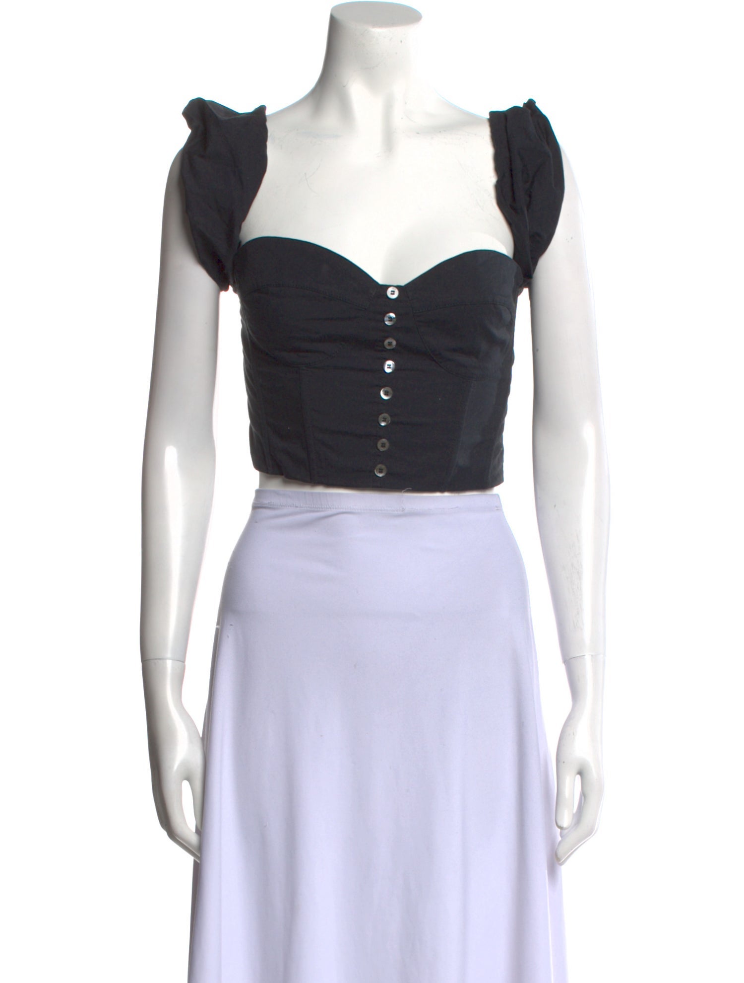 Staud Square Neckline Short Sleeve Crop Top