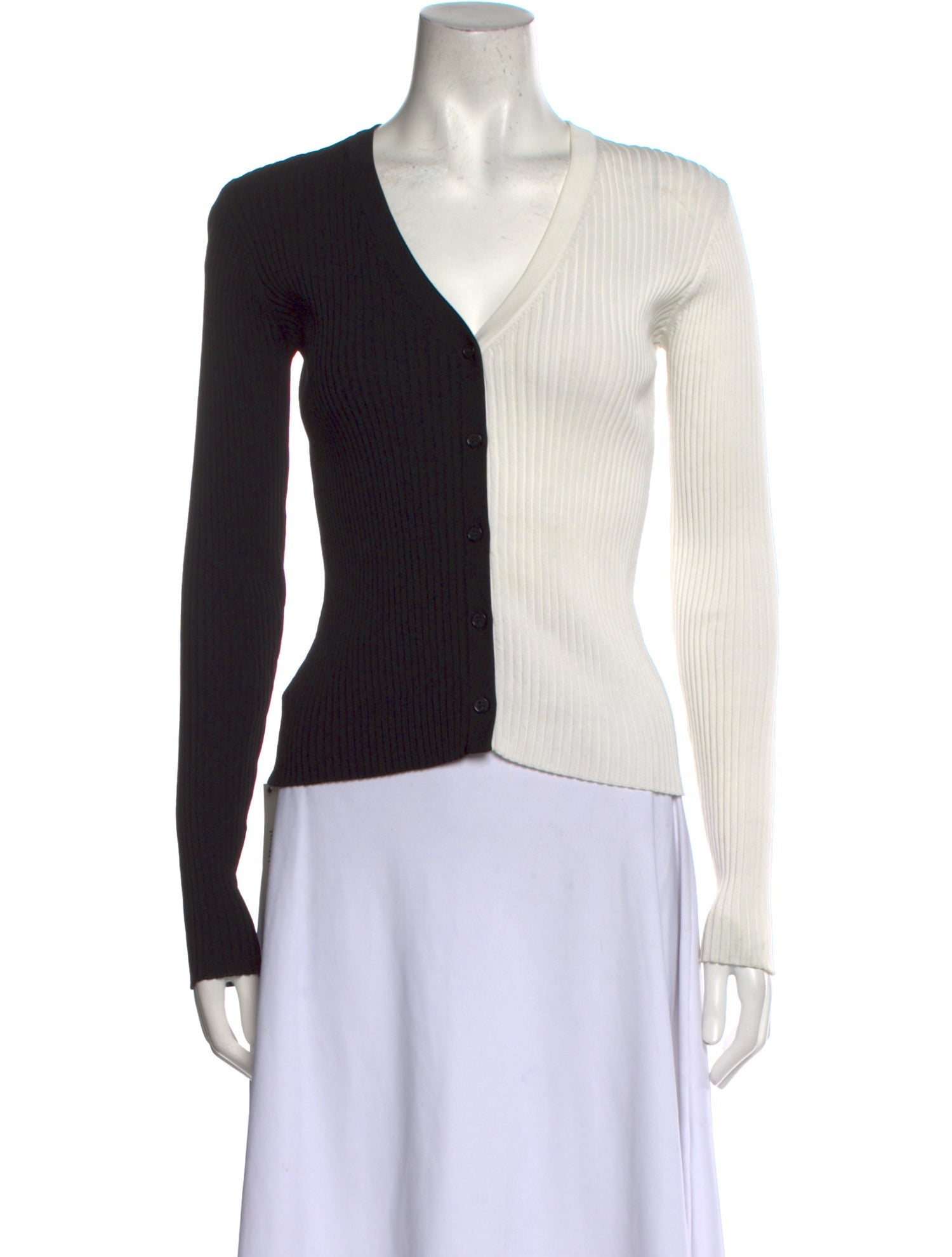 Staud Colorblock Pattern V-Neck Sweater