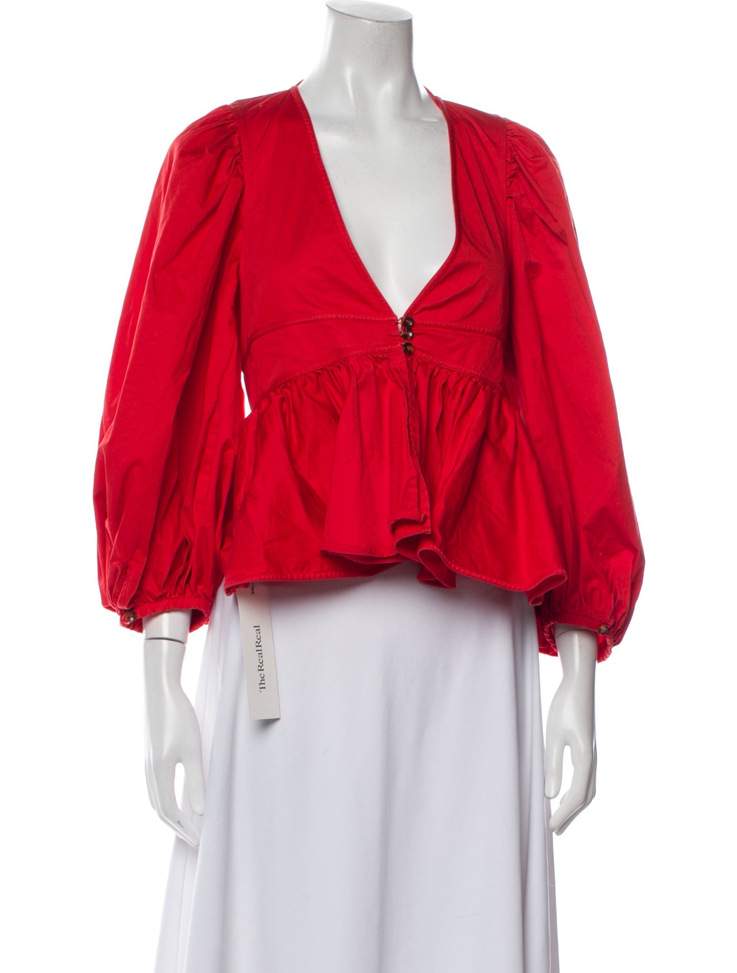 Staud Plunge Neckline Three-Quarter Sleeve Blouse