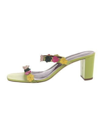 Staud Leather Floral Print Slides