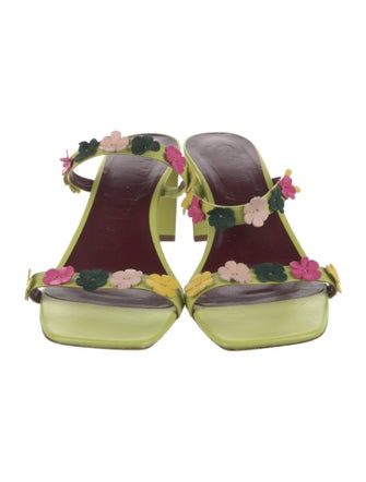 Staud Leather Floral Print Slides